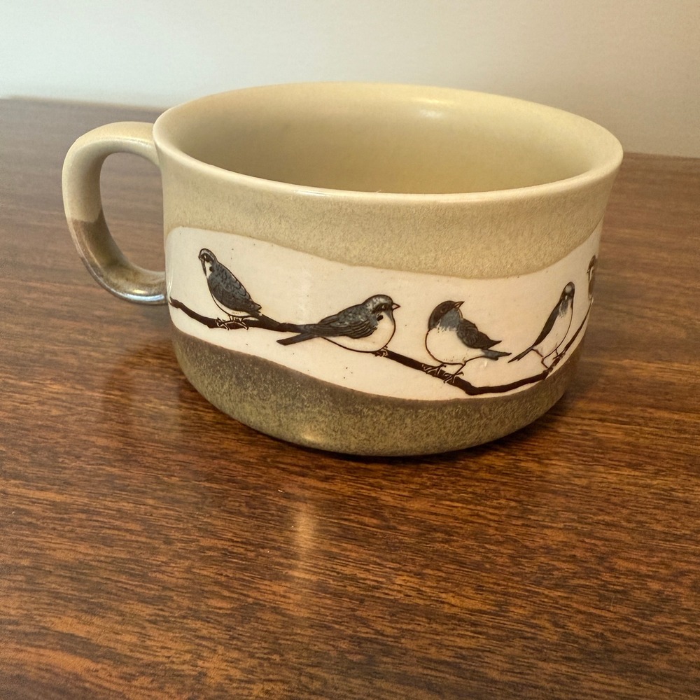 Vintage Otagiri Bird on Branch Stoneware Soup Mugs Set of 2 Earth Tone Cups - Picture 8 of 8